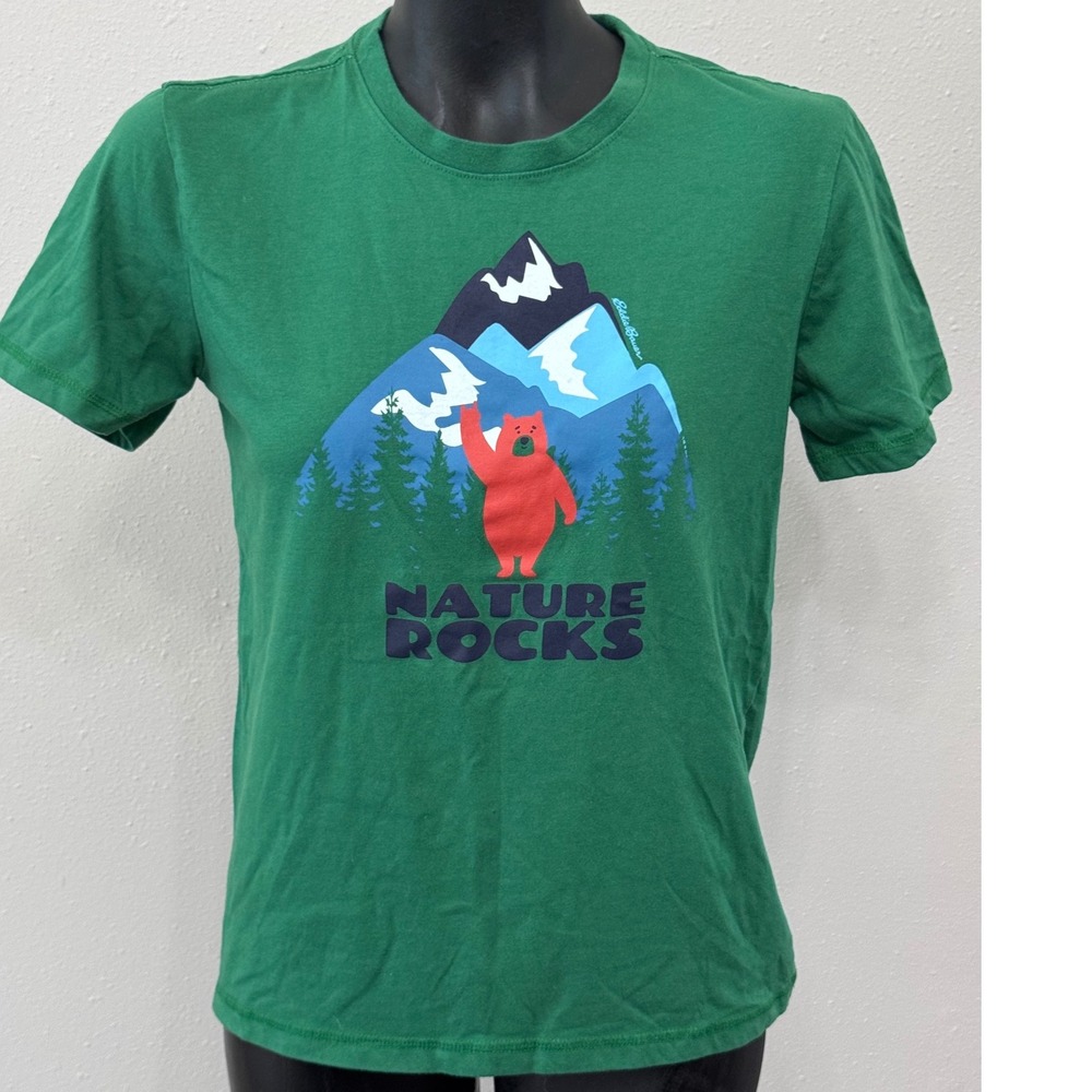 Eddie Bauer Nature Rocks Bear Mountain Graphic Tee Kids L 14/16 Green‎ Hike Camp